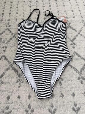 New with tags Shade & Shore black and white striped one piece swimsuit.